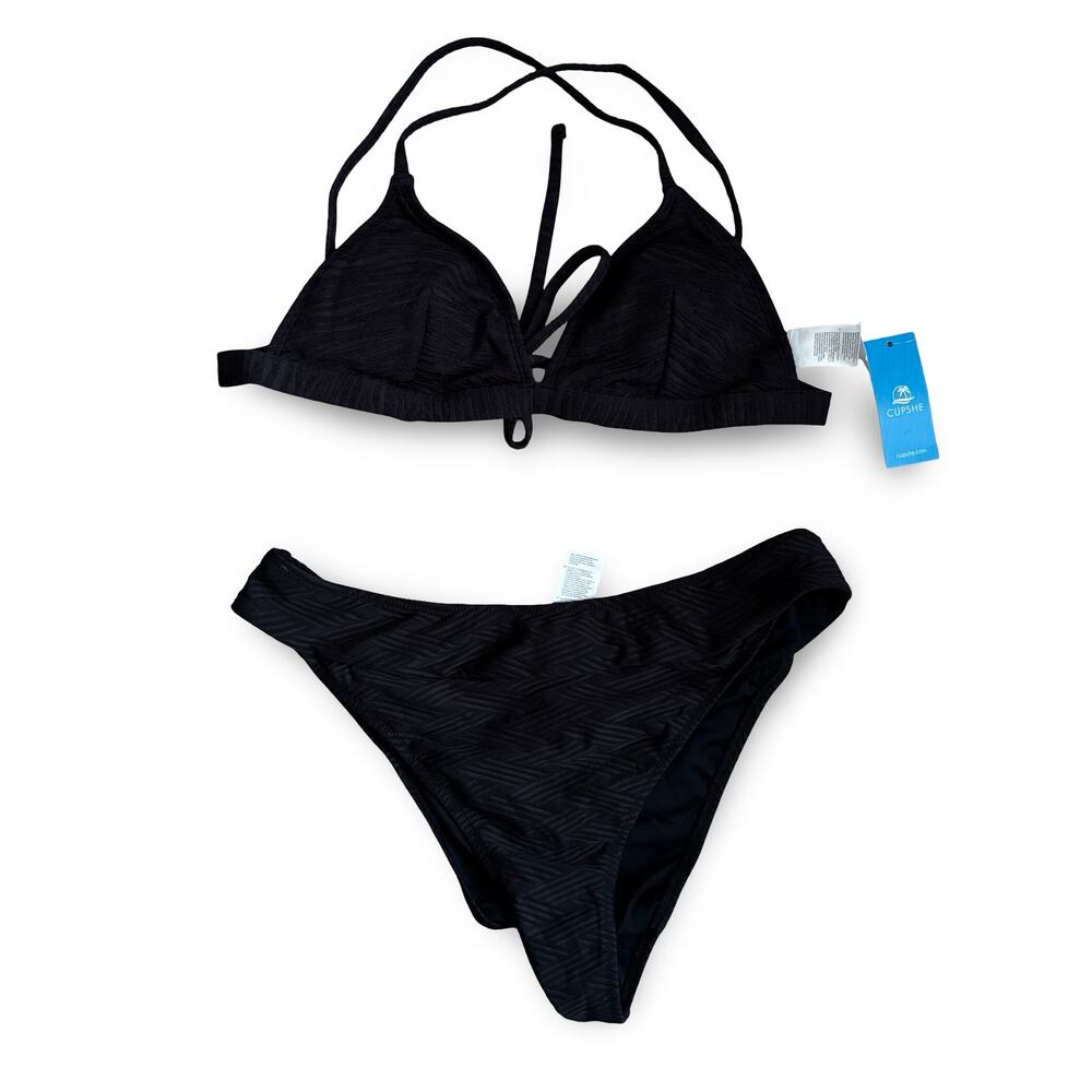 Cupshe Black Textured Triangle Bikini Set Size M NWT